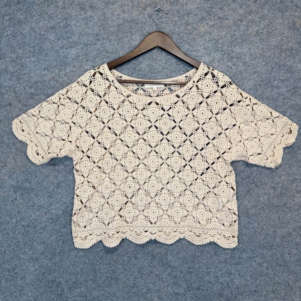 Sezane Paris Dorrine Crochet Top Womens Large Lattice Eyelet Scalloped Designer